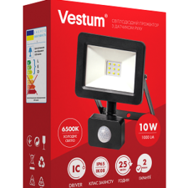 Прожектор з датчиком руху Vestum LED 10W 1000 Лм 6500K IP65